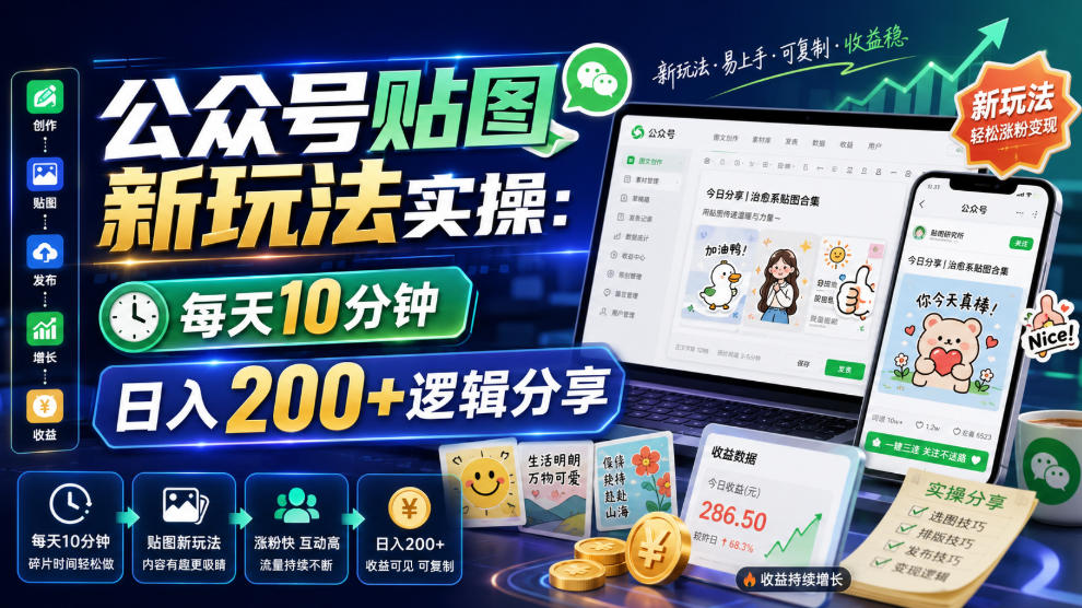 公众号贴图新玩法实操，每天10分钟，日入200+逻辑分享-创薯资源