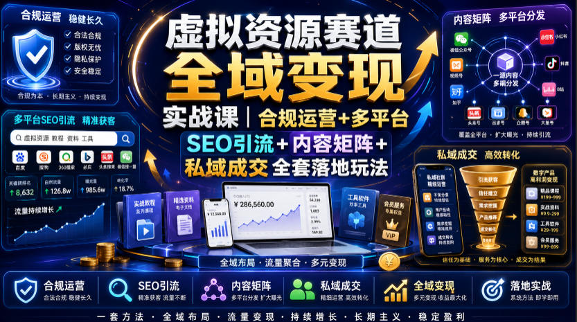 虚拟资源赛道全域变现实战课｜合规运营+多平台SEO引流+内容矩阵+私域成交全套落地玩法-创薯资源