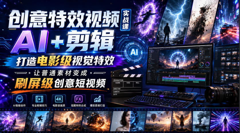 创意特效视频实战课，AI+剪辑打造电影级视觉特效，让普通素材变成刷屏级创意短视频-创薯资源