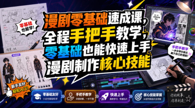 漫剧零基础速成课，全程手把手教学，零基础也能快速上手漫剧制作核心技能-创薯资源