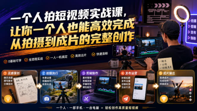 一个人拍短视频实战课，让你一个人也能高效完成从拍摄到成片的完整创作-创薯资源