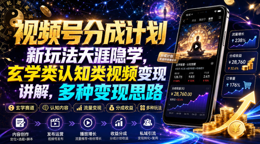视频号分成计划新玩法天涯隐学，玄学类认知类视频变现讲解，多种变现思路-创薯资源