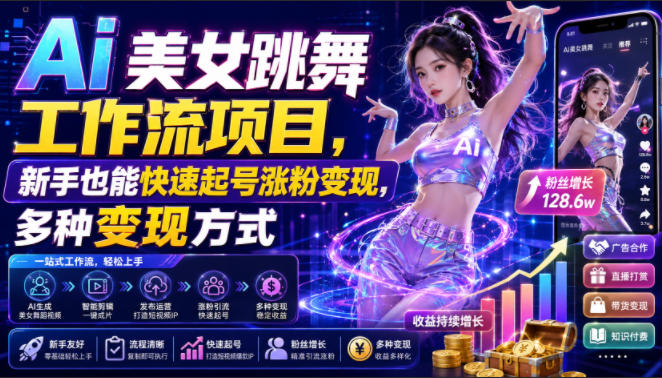 Ai美女跳舞工作流项目，新手也能快速起号涨粉变现，多种变现方式-创薯资源