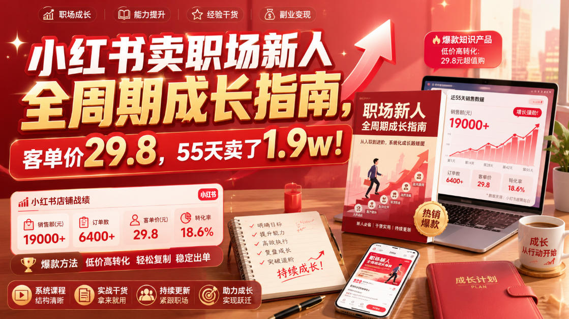 小红书卖职场新人全周期成长指南，客单价29.8，55天卖了1.9w！-创薯资源