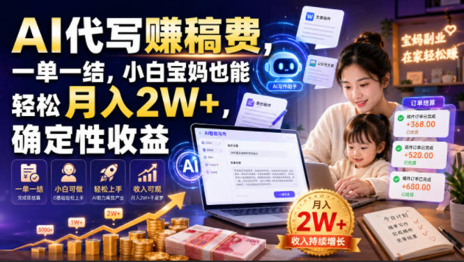 AI代写賺稿费，一单一结，小白宝妈也能轻松月入2W+，确定性收益【揭秘】-创薯资源