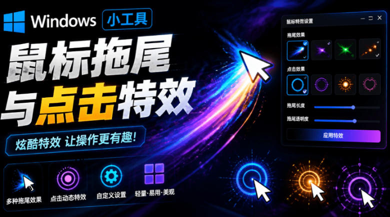 Windows特效小工具！一键给你的鼠标添加拖尾与点击动态特效，吾爱出品，免费使用Mouse Trail-创薯资源