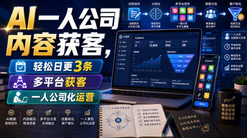 AI一人公司内容获客，轻松日更3条，多平台获客，一人公司化运营-创薯资源