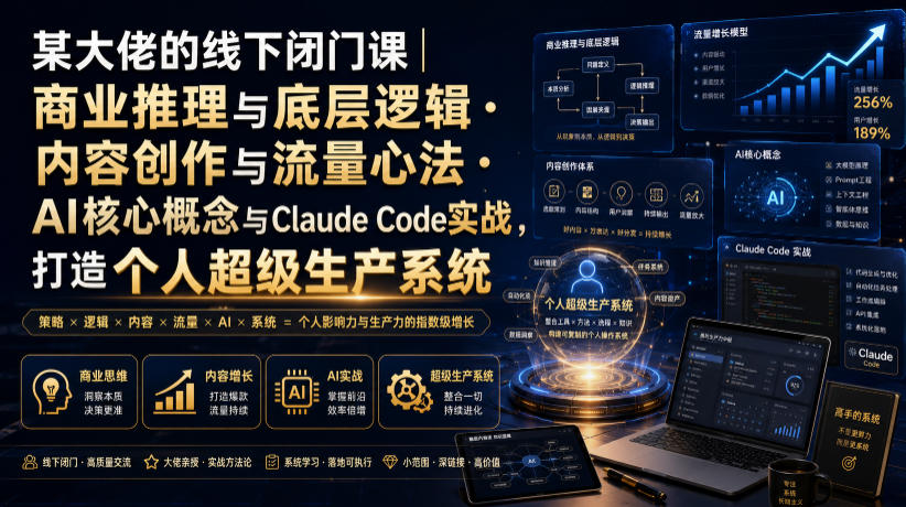 某大佬的线下闭门课｜商业推理与底层逻辑・内容创作与流量心法・AI核心概念与Claude Code实战，打造个人超级生产系统【录音+图片】-创薯资源