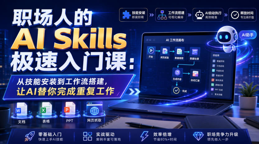 职场人的AI Skills极速入门课：从技能安装到工作流搭建，让AI替你完成重复工作-创薯资源