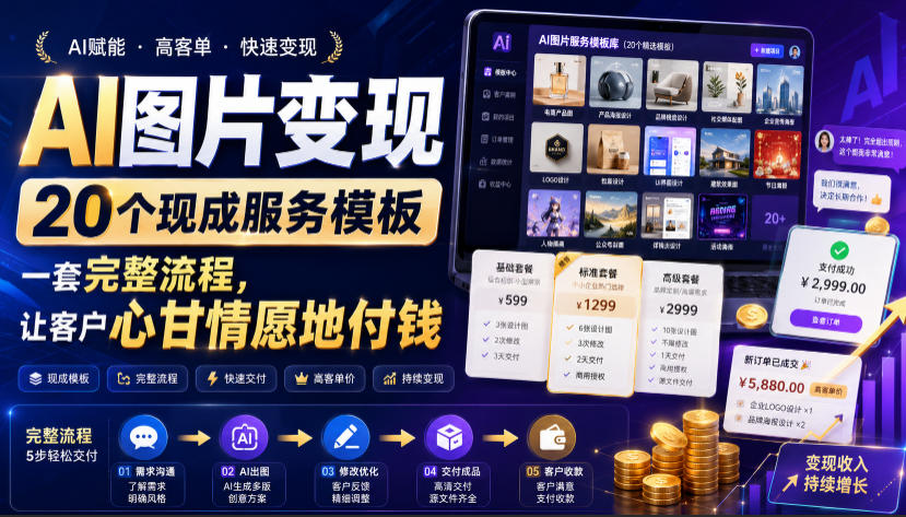 AI图片变现，20个现成服务模板，一套完整流程，让客户心甘情愿地付钱【原创双语字幕】-创薯资源