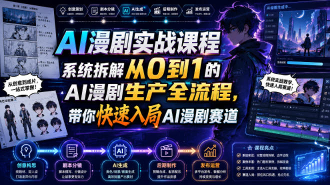 AI漫剧实战课程，系统拆解从0到1的AI漫剧生产全流程，带你快速入局AI漫剧赛道-创薯资源