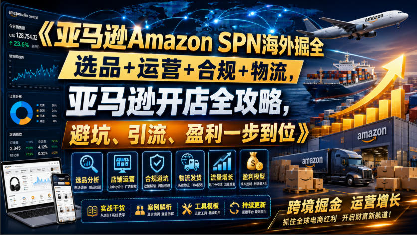 亚马逊Amazon SPN海外掘全，选品+运营+合规+物流，亚马逊开店全攻略，避坑、引流、盈利一步到位-创薯资源