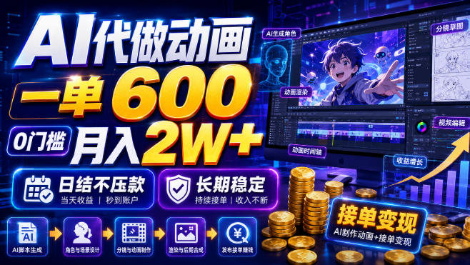 AI代做动画，一单600，0门槛月入2W+，日结不压款，长期稳定【揭秘】-创薯资源