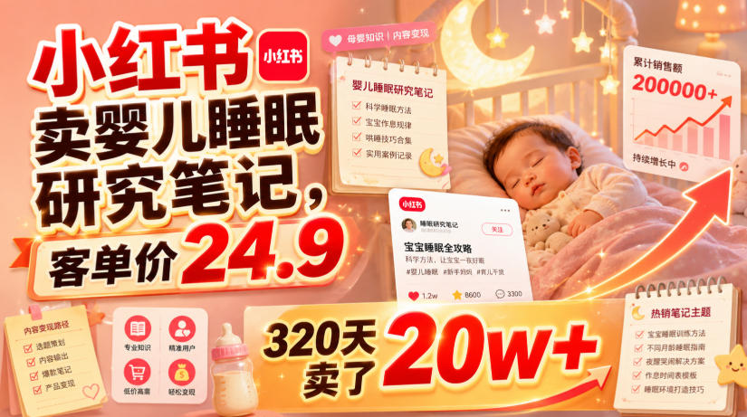 小红书卖婴儿睡眠研究笔记，客单价24.9，320天卖了20w+-创薯资源