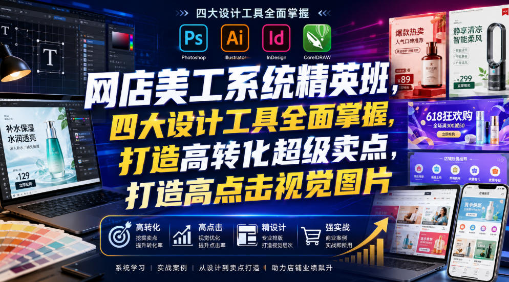 网店美工系统精英班，四大设计工具全面掌握，打造高转化超级卖点，打造高点击视觉图片(2026年7月)-创薯资源