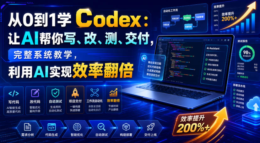 从0到1学Codex：让AI帮你写、改、测、交付，完整系统教学，利用AI实现效率翻倍-创薯资源