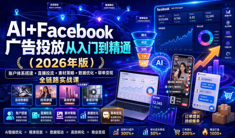 AI+Facebook广告投放从入门到精通(2026年版)｜账户体系搭建・直播投流・素材策略・数据优化・聊单变现全链路实战课-创薯资源