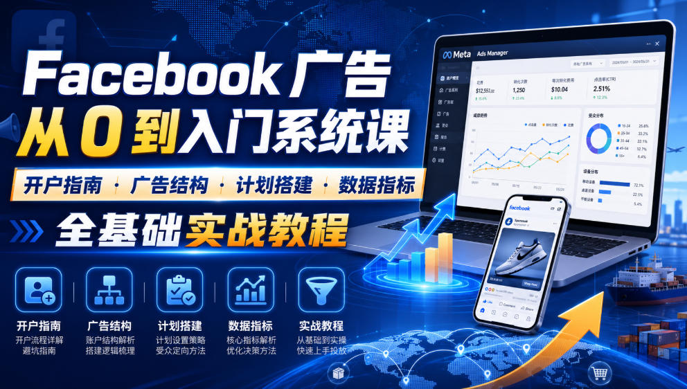 Facebook广告新手从0到入门系统课｜开户指南・广告结构・计划搭建・数据指标全基础实战教程-创薯资源