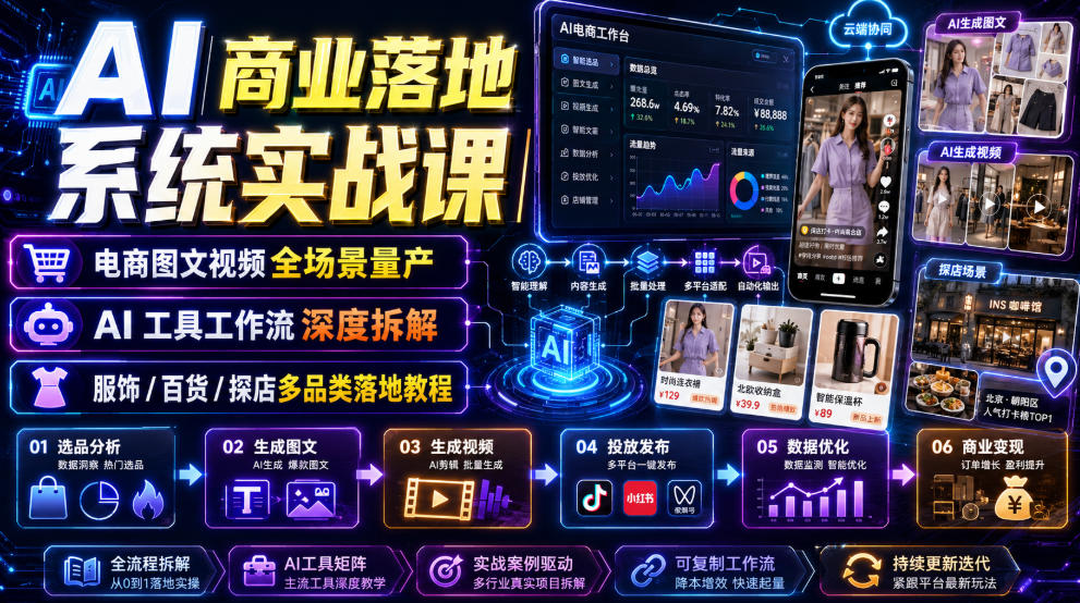 AI商业落地系统实战课｜电商图文视频全场景量产・AI工具工作流深度拆解・服饰/百货/探店多品类落地教程-创薯资源