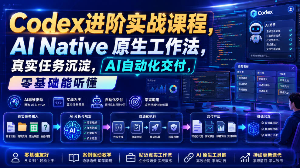 Codex进阶实战课｜AI Native原生工作法，22节真实任务落地，从配置到AI自动化交付全链路教程-创薯资源
