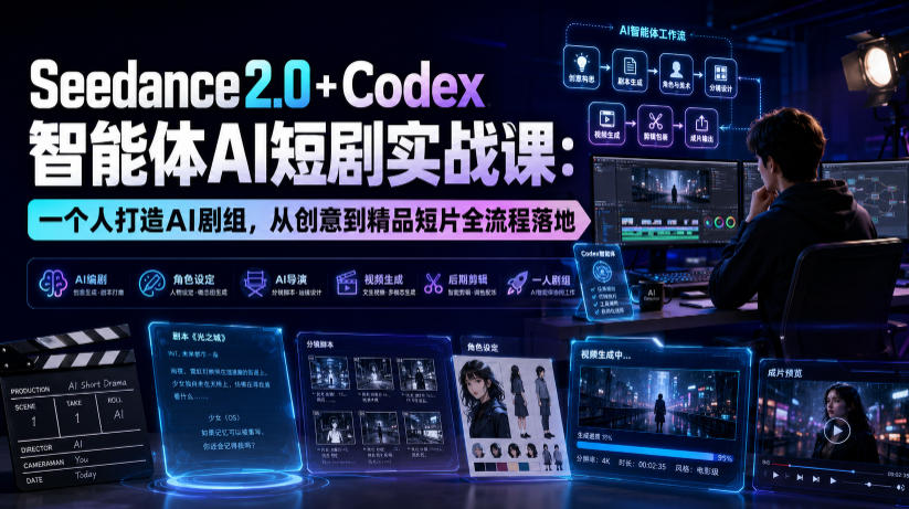 Seedance2.0+Codex智能体AI短剧实战课：一个人打造AI剧组，从创意到精品短片全流程-创薯资源