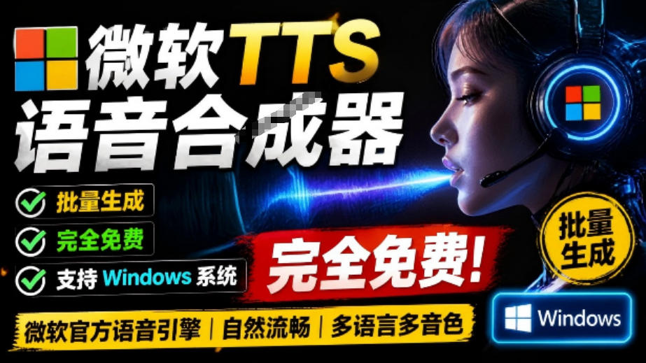 微软TTS免费语音配音生成器，完全免费，支持多语音、多音色选择，Windows系统专用TTS语音合成器-创薯资源
