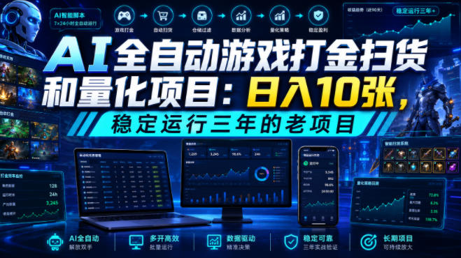 AI全自动游戏打金扫货和量化项目：日入10张，稳定运行三年的老项目！【揭秘】-创薯资源