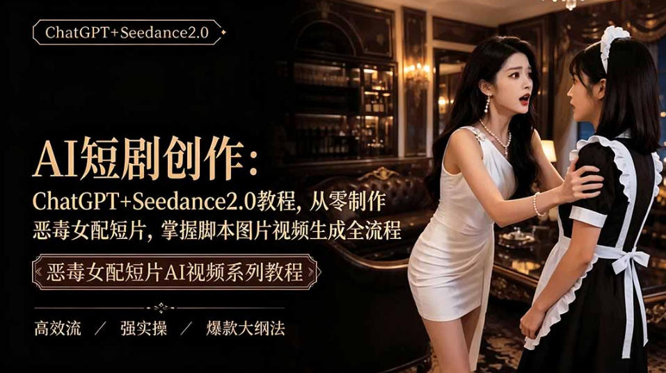 AI短剧从零创作实战课｜ChatGPT脚本撰写+Seedance2.0视频生成，恶毒女配短剧全流程教程-创薯资源