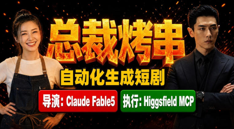 Claude Fable5担任导演+Higgsfield MCP落地执行｜《总裁烤串》真人质感短剧全自动AI生成全流程教学-创薯资源