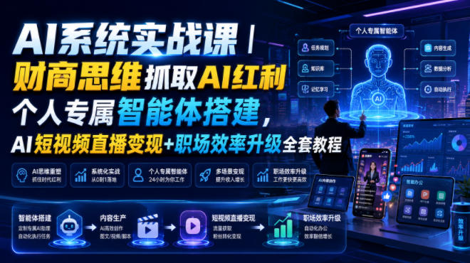 AI系统实战课｜财商思维抓取AI红利｜个人专属智能体搭建，AI短视频直播变现+职场效率升级全套教程-创薯资源