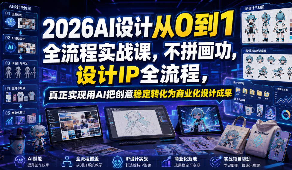 2026AI设计从0到1全流程实战课，不拼画功，设计IP全流程，真正实现用AI把创意稳定转化为商业化设计成果-创薯资源