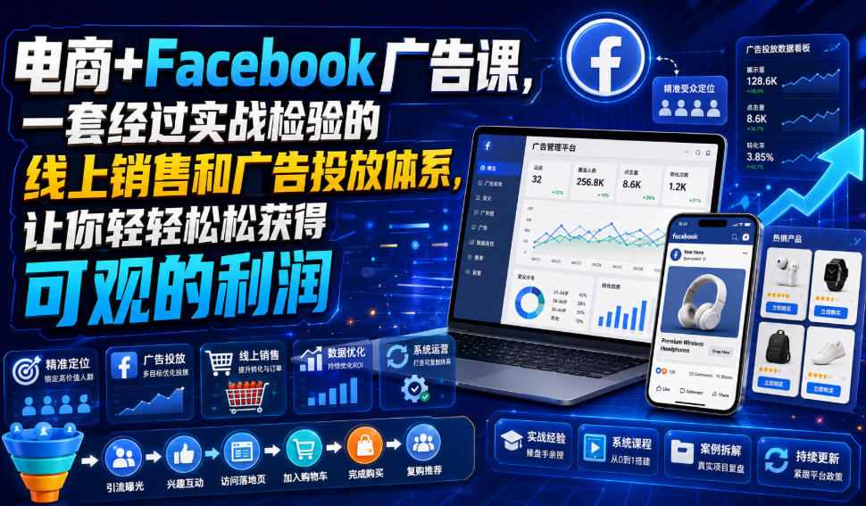 电商+Facebook广告课，一套经过实战检验的线上销售和广告投放体系，让你轻轻松松获得可观的利润【原创双语字幕】-创薯资源
