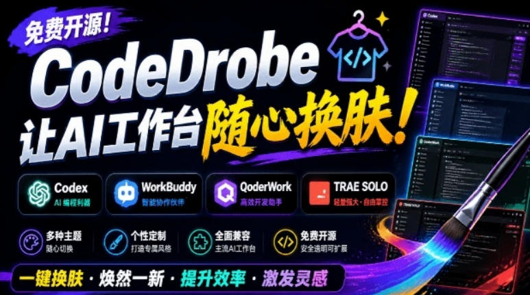 免费开源的CodeDrobe，让AI工作台随心换肤，支持Codex、WorkBuddy等，免费且本地运行！-创薯资源