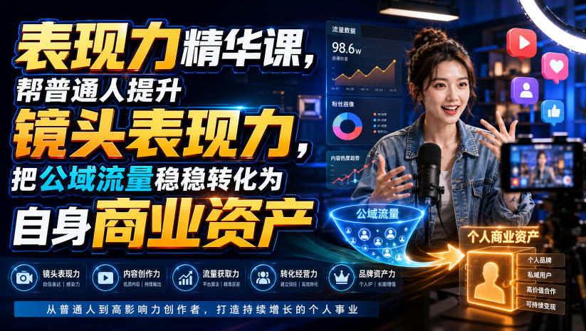 表现力精华课，帮普通人提升镜头表现力，把公域流量稳稳转化为自身商业资产-创薯资源