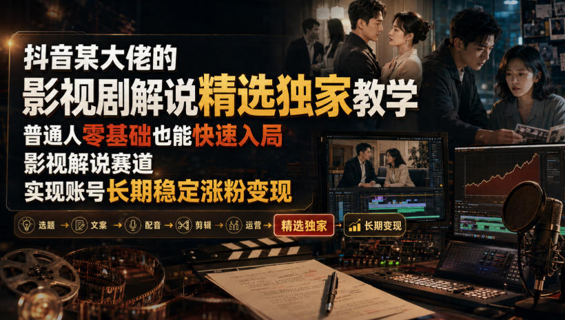 抖音某大佬的影视剧解说精选独家教学，普通人零基础也能快速入局影视解说赛道，实现账号长期稳定变现-创薯资源