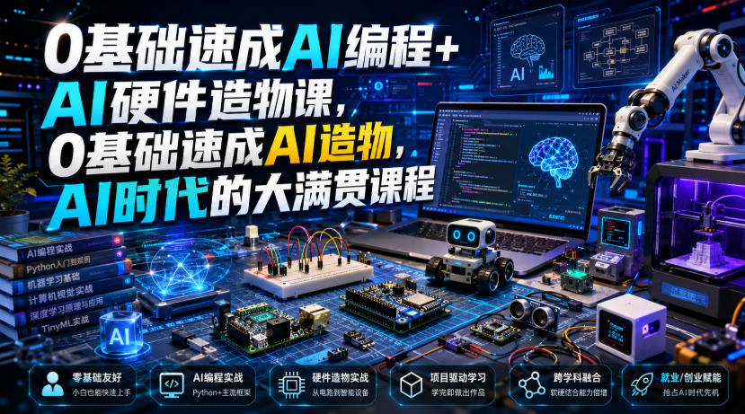 0基础速成AI编程+AI硬件造物课，0基础速成AI造物，AI时代的大满贯课程-创薯资源