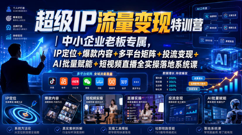 超级IP流量变现特训营｜中小企业老板专属，IP定位+爆款内容+多平台矩阵+投流变现+AI批量赋能+短视频直播全实操落地系统课-创薯资源