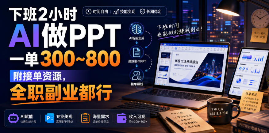 下班2小时AI做PPT，一单300~800，附接单资源，全职副业都行【揭秘】-创薯资源
