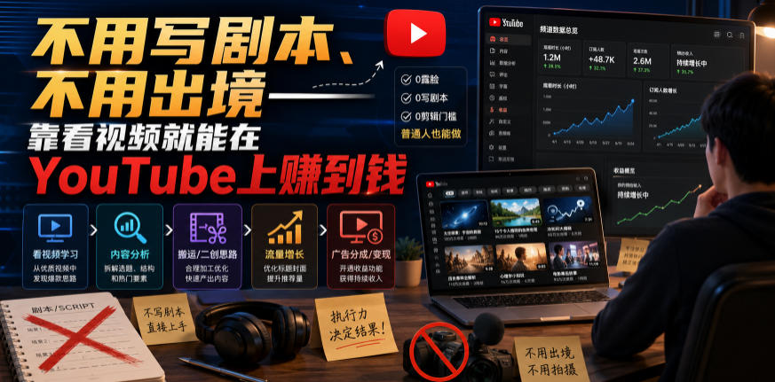 不用写剧本、不用出境——靠看视频就能在YouTube上賺到钱【原创双语字幕】-创薯资源