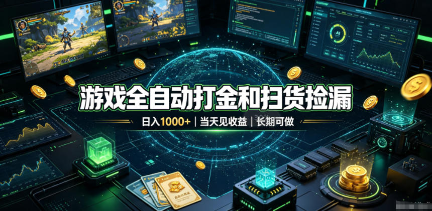 游戏全自动打金和扫货捡漏，日入1k+，当天见收益，长期可做！【揭秘】-创薯资源