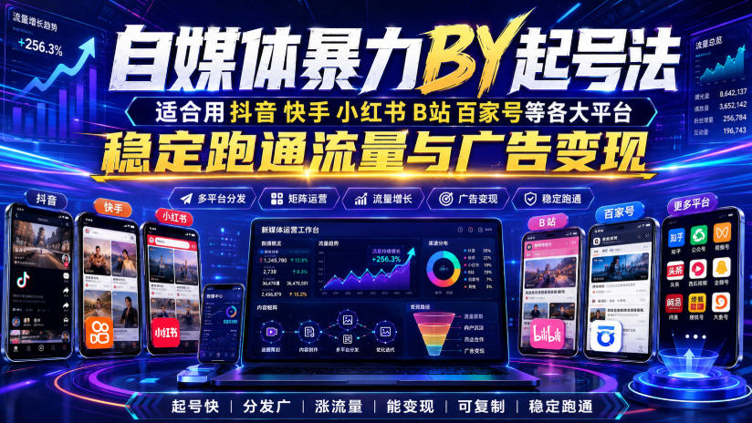 自媒体暴力搬运起号法，适合用抖音快手小红书B站百家号等各大平台，稳定跑通流量与广告变现-创薯资源