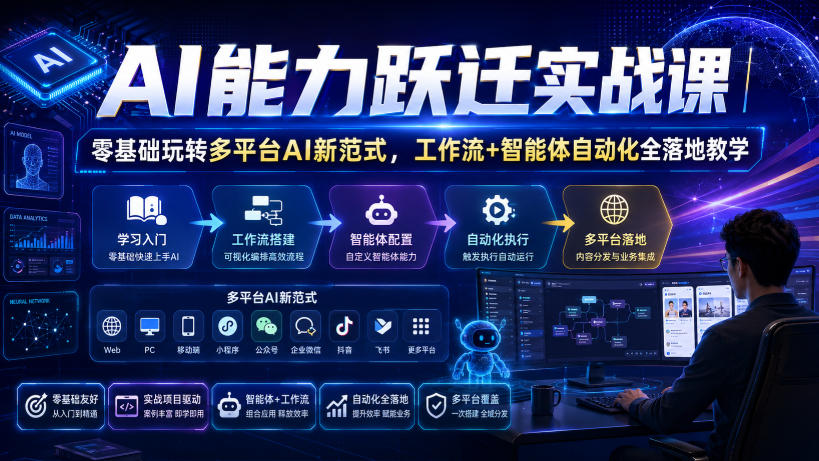 AI能力跃迁实战课｜零基础玩转多平台AI新范式，工作流+智能体自动化全落地教学-创薯资源
