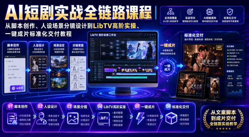 AI短剧实战全链路课程｜从脚本创作、人设场景分镜设计到LibTV高阶实操、一键成片标准化交付教程-创薯资源