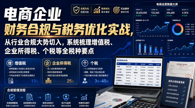 电商企业财务合规与税务优化实战，从行业合规大势切入，系统梳理增值税、企业所得税、个税等全税种要点-创薯资源