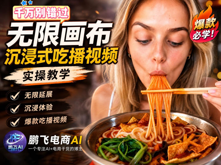 保姆级教程｜用AI无线画布做沉浸式吃播，3步直接出片，无线画布工作流，操作简单好上手-创薯资源