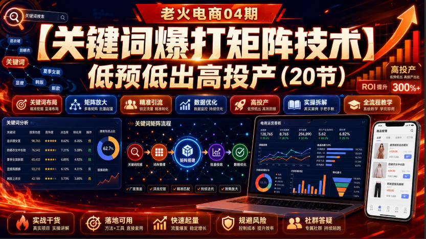 老火电商04期：【关键词爆打矩阵技术】低预低出高投产(20节)-创薯资源