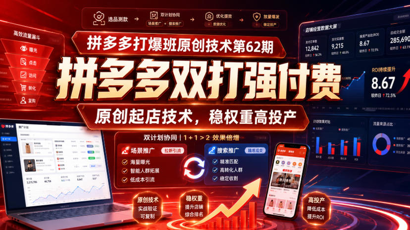 拼多多打爆班原创技术第62期，拼多多双打强付费，原创起店技术，稳权重高投产-创薯资源