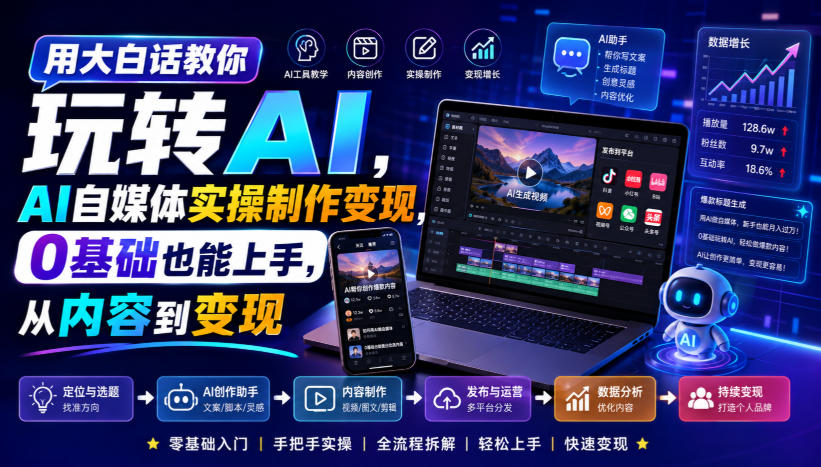 用大白话教你玩转AI，AI自媒体实操制作变现，0基础也能上手，从内容到变现-创薯资源