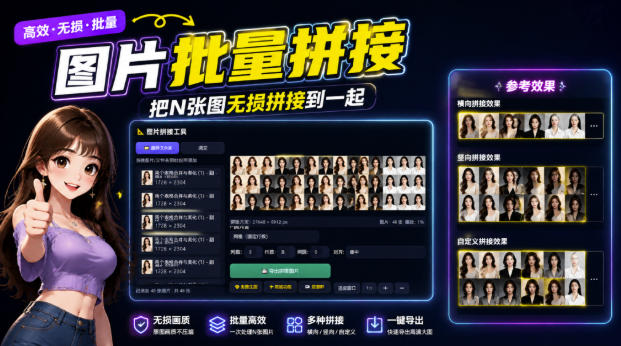 图片批量拼接，把N张图无损拼接到一起，支持横向、竖向、自定义等功能-创薯资源