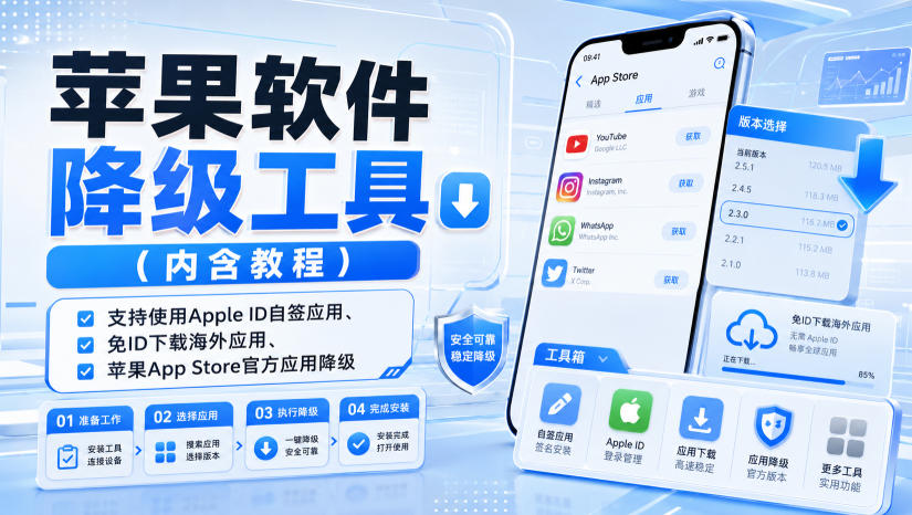 苹果软件降级工具(内含教程)，支持使用Apple ID自签应用、免ID下载海外应用、苹果App Store官方应用降级等-创薯资源